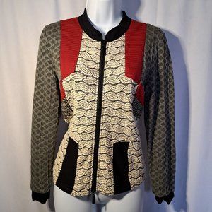 MISS NIKKY cardigan jacket Size S zip PATCHWORK style BOHO CHIC OFFICE ACADEMIA